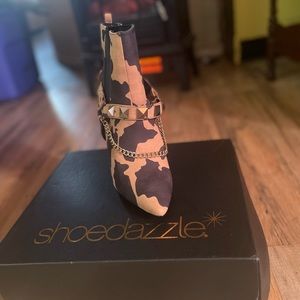 womens cow print booties